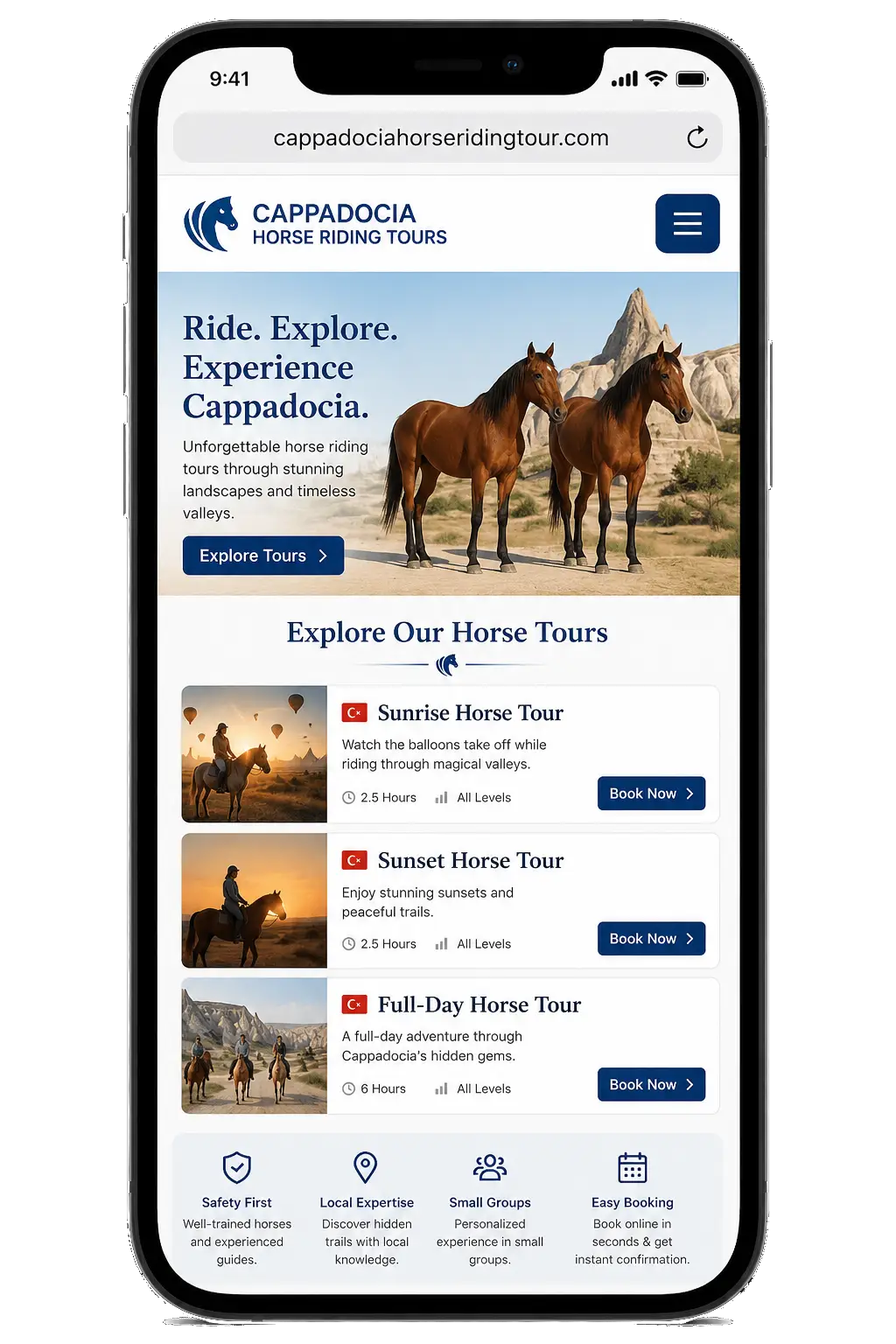 浏览行程 — Cappadocia Horse Riding Tours app screen